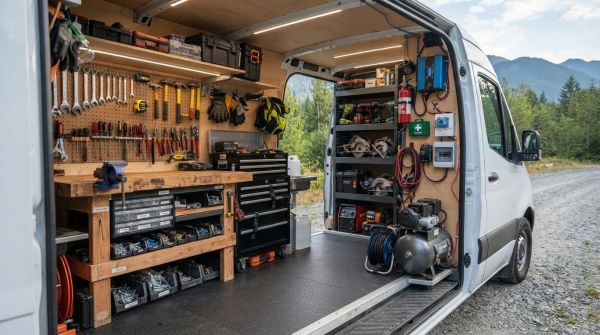 Quels équipements sont nécessaires pour transformer un van en atelier mobile?